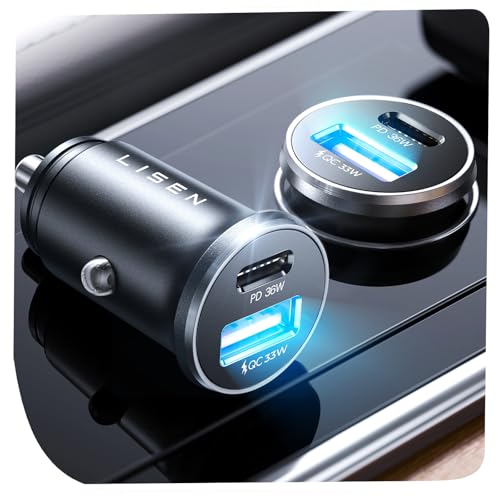 LISEN Carregador de carro carregamento rápido 69 W para iPhone 17 Air carregador isqueiro USB C - acessórios de carro interior carregador móvel carro tomada isqueiro 12 V do iPhone 16 e 15 13 Samsung