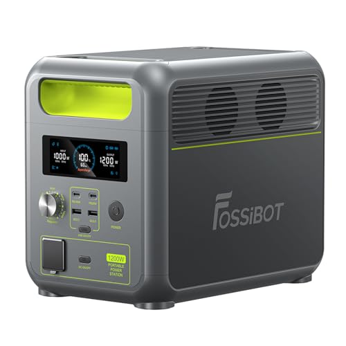 FOSSiBOT Estação de energia portátil F1200, 1024 Wh LiFePO4, com 2 saídas CA de 1200 W (Power Lifting 2400 W), 100 W Typ-C, carregamento rápido de 49 min.de 0-80 %, gerador solar para casa/caravanas