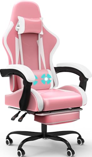 Devoko Cadeira de jogos com massageador, cadeira de escritório com apoio para os pés, cadeira jogo de corrida com carga de 150 kg, encosto ajustável alto cadeira ergonómica para jogos reclinável