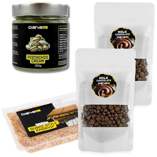 DIBYS Kit chocolate Dubai 200 g creme de pistácio, 300 g chocolate premium, 200 g Kadayif crocante, ideia de presente gourmet e criativa