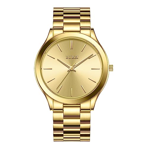 BUREI Relógios para homem slim minimalista aço inoxidável relógio analógico movimento japonês cintura relógio para homens 44 mm caixa grande