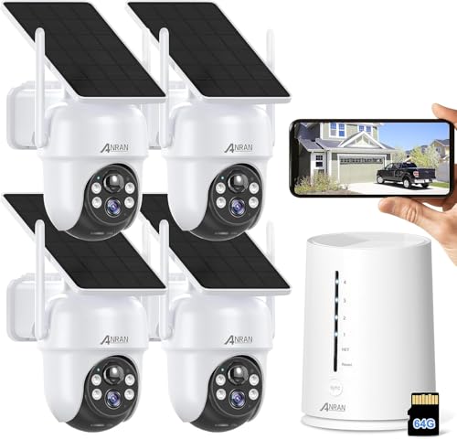 ANRAN 4MP Kit câmara de vigilância WiFi exterior bateria com painel solar, homebase com cartão SD 64 GB, 3K câmaras sem cabo, visão noturna, alarme de segurança, áudio 2 vias, IP66 impermeável, Alexa