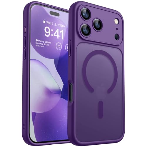 CANSHN Capa magnética para iPhone 17 Pro MAX (6,9 polegadas), compatível com MagSafe, [proteção total da câmera] capa fundo mate translúcido, roxo escuro