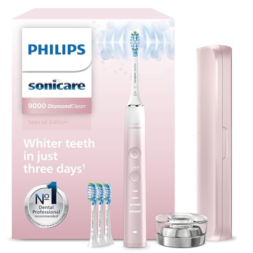 Philips Sonicare DiamondClean 9000, escova de dentes elétrica, edição especial, sónica com aplicação, sensor de pressão, suporte de carga, rosa, modelo HX9911/79, rosa