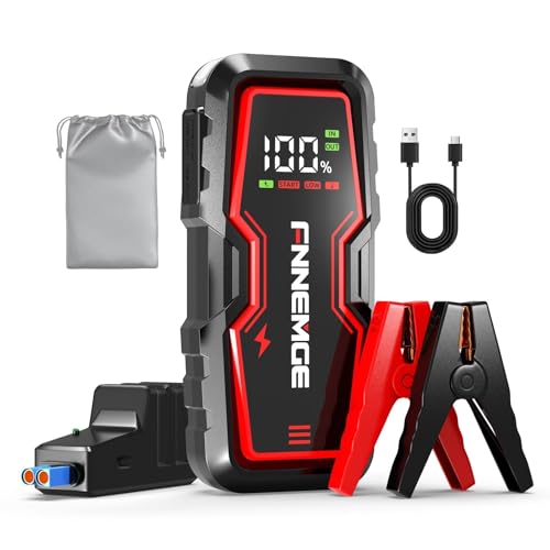FNNEMGE Iniciador de carros, 6000A iniciador bateria carro (para todos os veículos da gasolina ou 8,0 l de gasel), Booster bateria, com porta de saída USB, luz LED, ecrã grande HD.