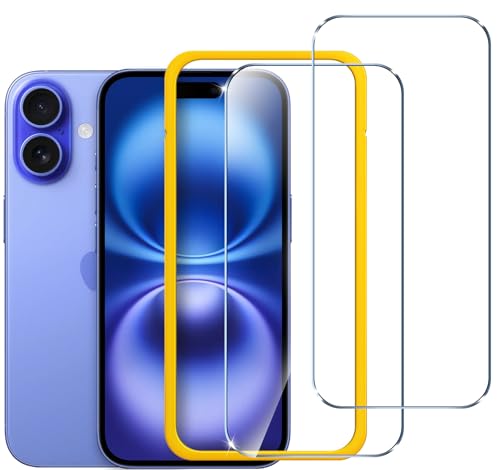 ivoler 2 peças protetor de ecrã para iPhone 16 / iPhone 15 de 6,1 polegadas, inclui estrutura de instalação fácil, vidro temperado premium