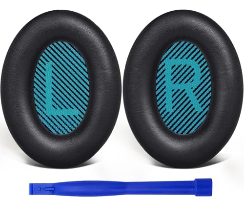 SoloWIT Almofadas para Bose auriculares, almofadas de substituição para Bose QuietComfort 15 QC15 QC25 QC2 QC35/Ae2 Ae2i Ae2w/SoundTrue & SoundLink Around-Ear II (azul Ul e preto )