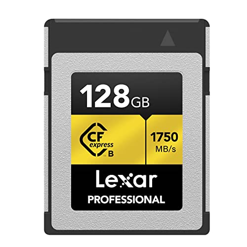 Lexar Cartão CFexpress profissional série dourado de 128 GB, cartão CF tipo B, até 1750 MB/s de leitura, adota PCIe 3.0 NVMe, cartão de memória para fotógrafo profissional, videógrafo