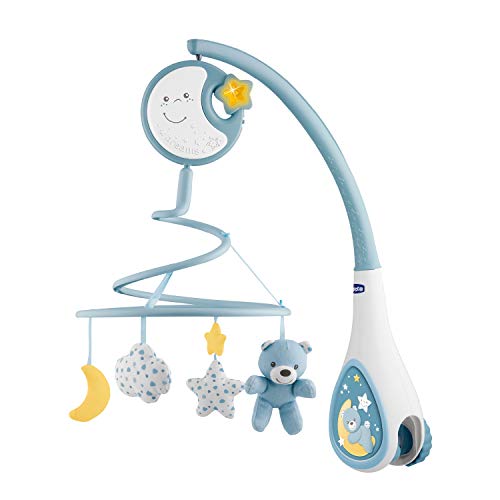 Chicco Next2Dreams Carrossel móvel para bebé, 3 em 1, montagem em berço, compatível com berço Next2Me ou miniberço olecho/viagem, efeitos sonoros, projetor de luz noturna e música clássica, 0 m +,