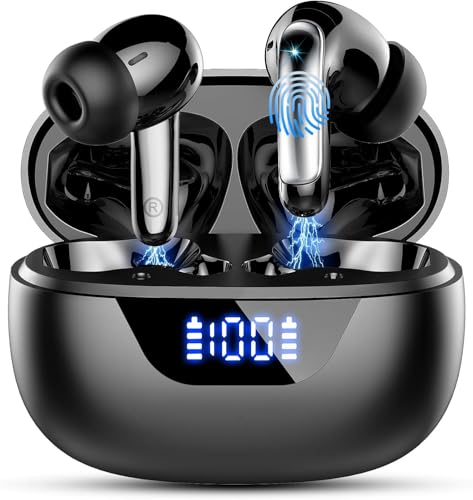Auriculares sem fios Bluetooth, auriculares Bluetooth 5.3, cancelamento de ruído ENC com HD Mic, 48H HiFi estéreo graves capacetes sem fios carregamento rápido USB-C, IPX7 impermeável capacetes sem