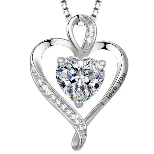 LAVUMO Colares mulher pingente coração gravado I Love You colar prata de lei 925 infinito com pedras de nascimento presente para mulher namorada esposa mãe aniversário aniversário natal