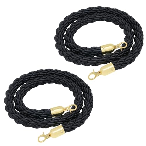Hosifiy 2 cordas de barreira de fio preto, suporte de pulmão de 5 pés para guiar pessoas com ganchos dourados, corda de bloqueio para decoração de festas
