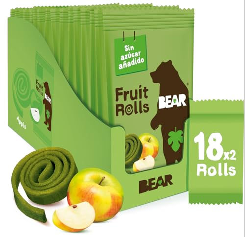 BEAR Rolinhos de fruta sabor maçã - ingredientes 100% naturais - lanches para crianças e adultos - 18 saquetas de 20 g - 360 g