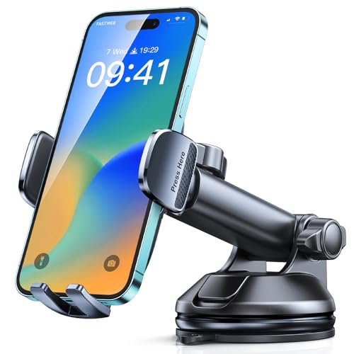CIRYCASE Suporte móvel para carro, [aderência superior] suporte móvel carro 360° giratório para para-brisas/salpicadeiro, suporte de telemóvel carro com almofada gel forte e braço extensível para