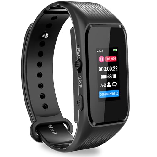 Volorful 64 GB Pulseira gravador de voz, proteção com senha, gravação com um toque, gravação HD 1536 KB, gravador de bracelete ativado por voz com redução de ruído DSP para reuniões de classe