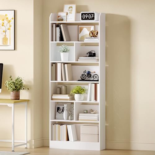 Hzuaneri Livraria estante biblioteca com 6 compartimentos, livraria branca para exposição, para escritório, sala de estar, 24 x 60 x 199,2 cm, branco BC11703X