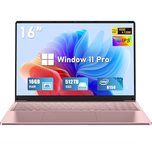 FUNYET Computador portátil de 16 polegadas 16 GB RAM 512 GB M.2 SSD expansão 1 TB portátil 4 cores Celeron N150 até 3,4 GHz Win 11 Laptop FHD 1920×1200 USB 3.0 BT 5.0 WIFI 5 Mini-Teclado HD R