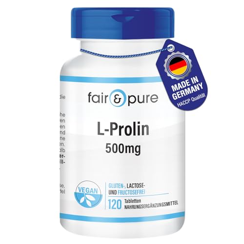 Fair & Pure® - L-Prolina 500 mg - Vegana - Aminoácido altamente dosado - alta pureza - 120 comprimidos