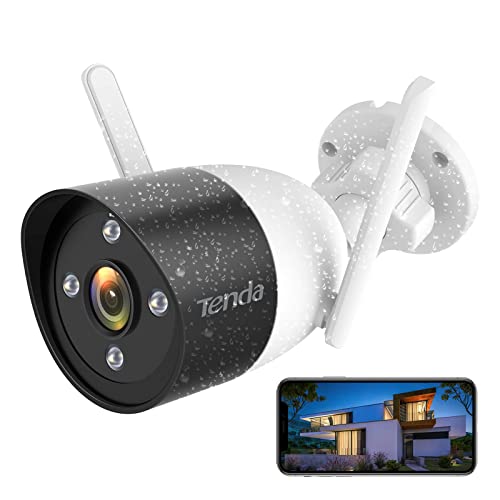 Tenda Câmara de vigilância doméstica WiFi exterior interior - visão noturna em cor 30 m, câmara de segurança de controlo, APP de detecção humana, áudio bidirecional AI compatível com Alexa, CT3 1080P