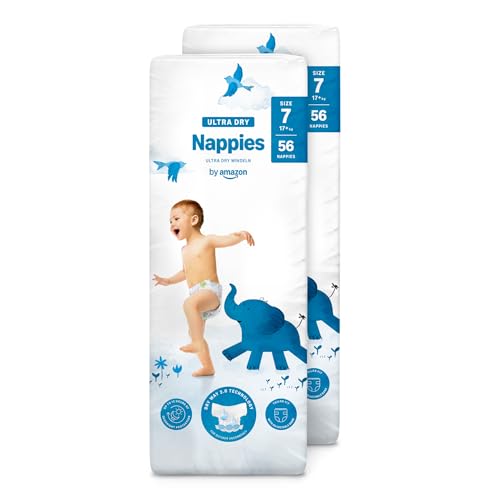 Marca Amazon - Mama Bear fraldas ultra-secas, tamanho 7 (17 kg+), com canais, branco, 112 unidades (2 pacotes de 56) - nova versão