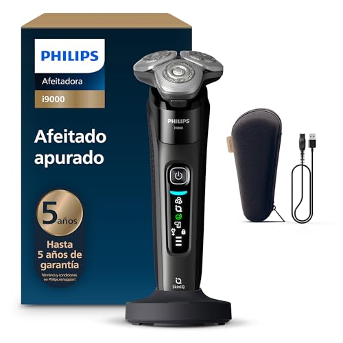 Philips i9000, máquina de barbear elétrica para homem, máquina de barbear a seco e molhado, tecnologia SkinIQ, base de carregamento, recarregável, estojo de viagem, X9000/10