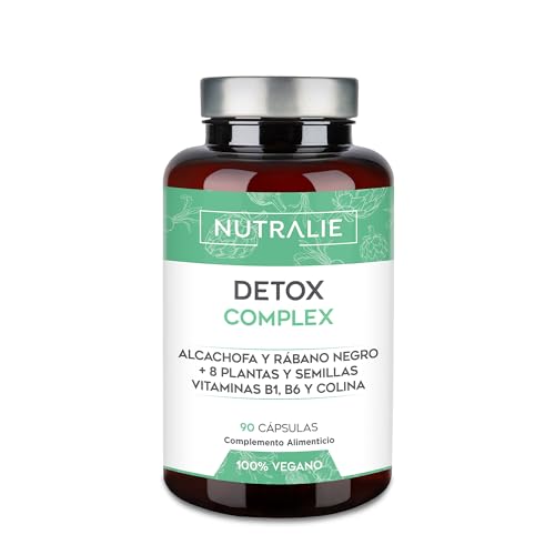 Detox Poderoso depurador e diurético, fígado cólon, Adelgaplus, com cardo-mariano dente-de-leão, alcachofra, 8 plantas e sementes, 90 cápsulas Nutralie
