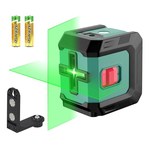 HYCHIKA Nível laser automático de 15 m, nível laser verde ajustável com 3 níveis de brilho, laser auto-nivelante uso interior e exterior, suporte magnético 360 ° rotação 2 bateria incluída