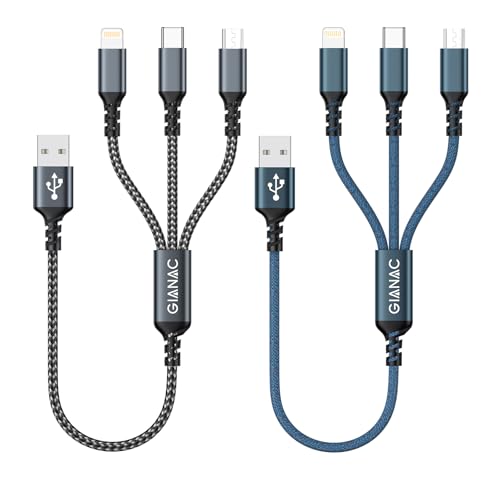 Multi cabo de carregamento [2 pacotes 0,5 m] 3 em 1 multi USB carregador cabo de nylon cabo USB com micro USB tipo C Lightning de carregador carregamento rápido para Samsung Galaxy, Huawei, Honor,