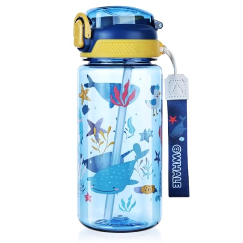 flintronic Garrafa de água infantil de 20oz/600 ml, garrafa para beber pop-up, garrafa de água para crianças, para viagens escolares sem BPA, sem fugas, reutilizável (amarelo azul)