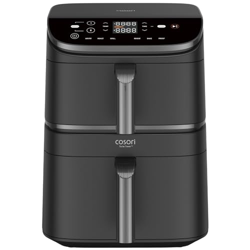 Cosori Turbo Tower Fritadeira de ar de 10,8 l, True Inox cesta dupla, economia de espaço, alta potência de 2630 W e mais rápida, 6 funções, refeições sempre equilibradas, cozinha sem limites, fácil de
