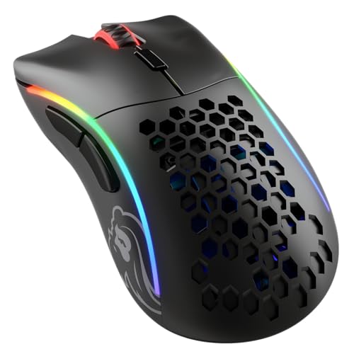 Glorious Gaming Model D - (pequeno) Wireless rato gaming sem fios - 67 g super leve, design colmeia, RGB, ergonómico, sem lag 2,4 GHz sem fio, até 71 horas de bateria - preto mate