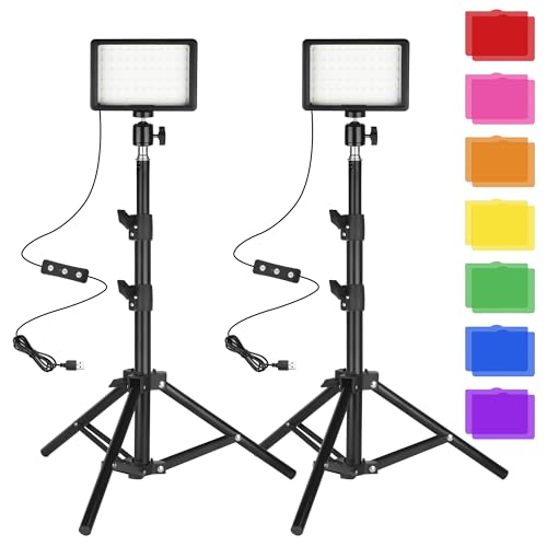 Luz LED de foto e vídeo 2-pack, Ci-Fotto Dimmable 5600K USB luz contínua de fotografia com tripés e filtros de cor para estudos de fotografia, Youtube, TikTok, gravação de vídeo, Game Streaming