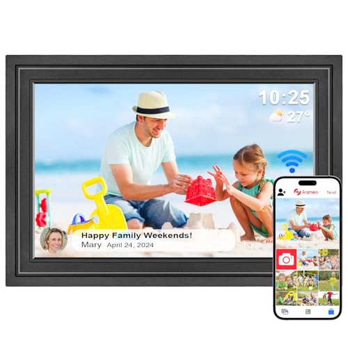 Moldura de fotos digital WiFi de 10,1 polegadas, memória integrada de 32 GB, moldura para fotos com ecrã tátil IPS HD de 1280 x 800, compartilhe fotos ou vídeos no instantâneo através da aplicação