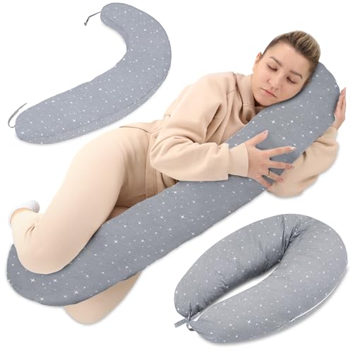 Totsy Baby Almofada de amamentação e gravidez de 190 cm, almofada para dormir de lado, descanso e relaxamento ideal para futuras mães, forma em C Oeko-Tex