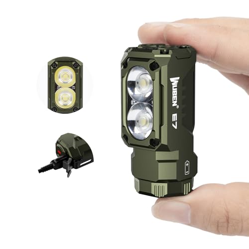 WUBEN Mini lanterna recarregável E7 de 1800 lúmenes verde militar com íman, lanterna EDC super brilhante, 6 modos, lanterna recarregável tipo C LED IP68 para faróis, resgate, campismo