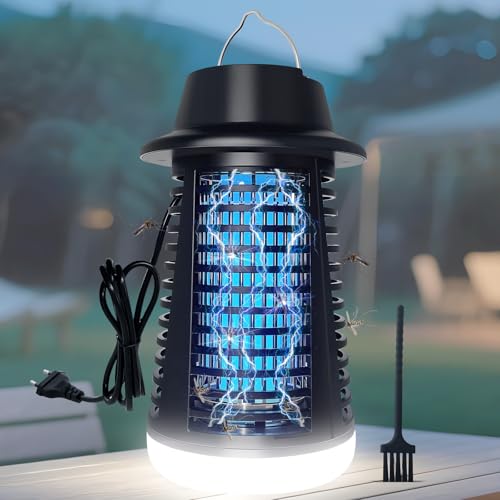 Candeeiro anti-mosquitos exterior com LED, mata mosquitos elétricos 4200 V + 15 W UV, não-tóxico e inodoro, IPX4, captura eficazmente mosquitos, moscas e traça