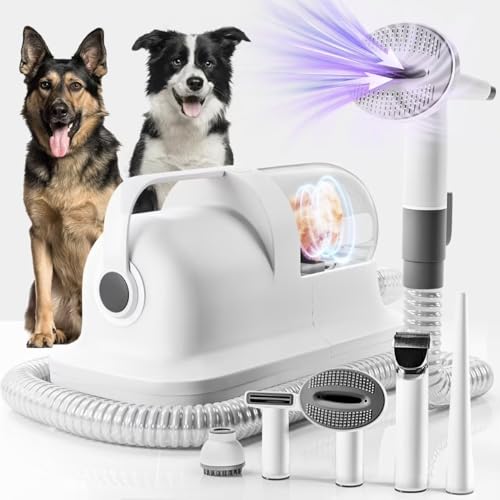 Blanlody Kit de higiene para cães com aspirador, corta-unhas com potente sucção de 16000 Pa, 99% de pelo de animais, 6 ferramentas testadas para desprendimento