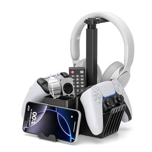KDD Suporte comandos com suporte auriculares, suporte universal capacetes Gaming, multifuncional para caneta de controlo remoto Xbox One PS5 PS4 acessórios para PC jogos, Preto, Minimalista e moderno