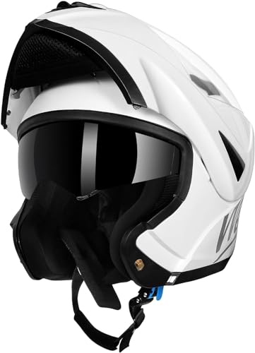 Westt Capacete de motocicleta com certificação ECE 22.06 capacete modular para mulher e homem capacete integral com visor duplo para Chopper, ciclomotor Scooter, tamanhos S-XL, branco, L (58-59 cm)