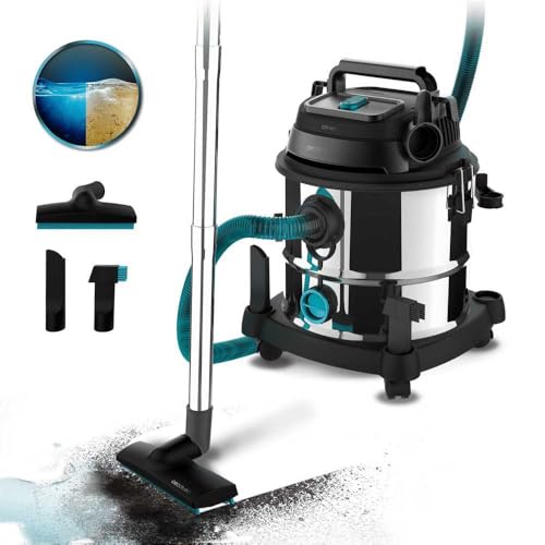Cecotec Aspirador de sólidos e líquidos de 20 l Conga Rockstar Wet & Dry Steel MAX. 1400 W, 22 kPa, sistema de drenagem, aspirador e soprador, estrutura metálica, rodas, rádio de ação 5 m