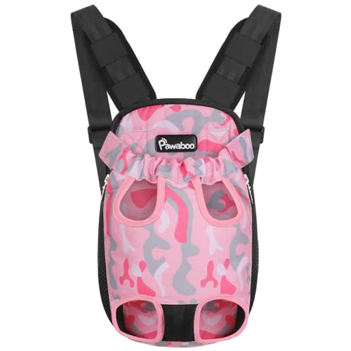 Pawaboo Mochila de cão - bolsa dianteira ajustável Pet Front Cat Dog Carrier Backpack/pernas fora & fácil de ajustar para viajar/caminhadas / campismo, tamanho S, camuflagem rosa