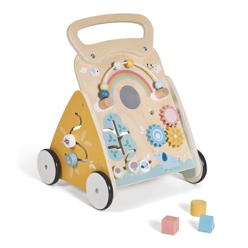 MS BabyWorld Montessori Mimo Andador de madeira para bebé, corredores com brinquedos e atividades, para primeiros passos, desde 12 meses