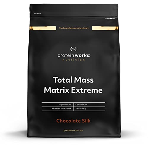 THE PROTEIN WORKS Total Mass Matrix Extreme Protein Powder, massa muscular, alta em calorias para ganhar massa, com glutamina, creatina e vitamaminas, suave, chocolate, 2,12 kg