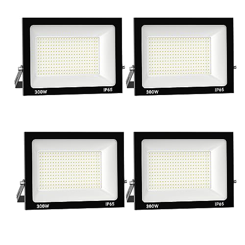 Royana 4 peças 300 W holofotes LED exterior 6000 K branco frio projetor LED exterior IP65 luz de segurança impermeável para exterior iluminação jardim garagem alpendre holofote varanda relvado