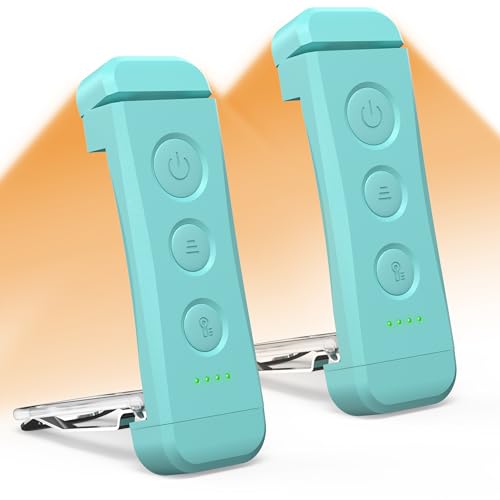 Glocusent 2 x luz de leitura recarregável USB, candeeiro de leitura LED com pinças, 3 cores Âmbar e 5 Brilhos reguláveis, compacto e de longa duração, presente para os amantes do livro