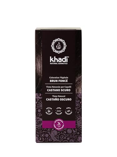 khadi Castanho escuro corante natural, coloração para cabelo castanho escuro intenso e brilhante a castanho preto forte, 100 % vegetal, natural e vegano, cosmético natural certificado, 100 g
