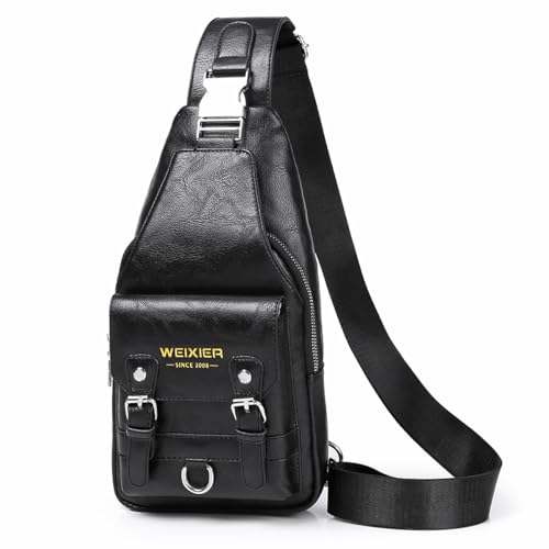 A-QMZL Mala de homem de peito de pele mala de tiracolo couro bolsas tiracolo casual Sling Bag mochila ombro bolsas impermeável crossbody de viagem trabalho, Preto 2