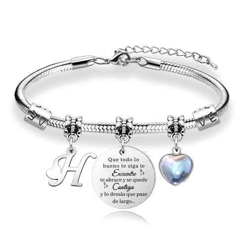 Presentes para mulheres pulseira de prata com letras iniciais - presente personalizado para filha, sobrinha, irmã, amiga, adolescente, mãe e tia