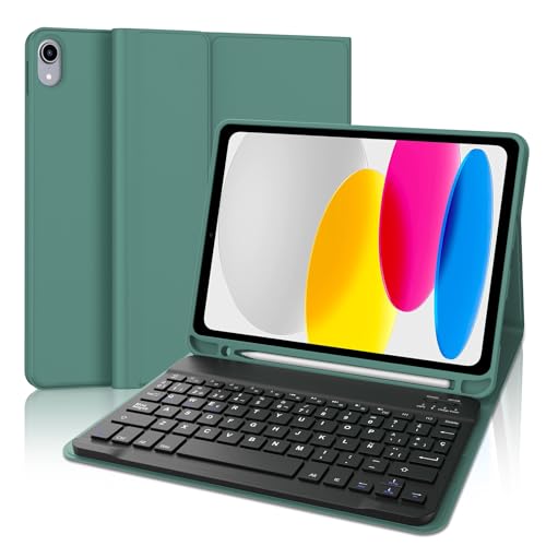 IVEOPPE Teclado iPad de 10 geração 2022/11 geração A16 2025 (10,9/11 polegadas), capa teclado espanhol Ñ removível Bluetooth para iPad de 10.ª/11.ª geração, verde escuro