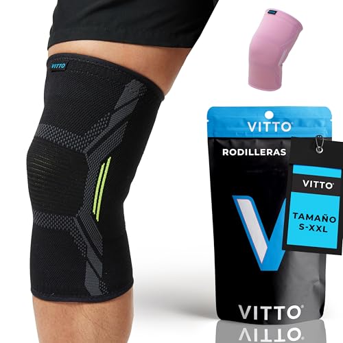 VITTO Joelheiras menisco e leve, joelheira respirável e antiderrapante para homem e mulher, joelheira desportiva compressão para Crossfit, corrida, treino, basquetebol, bicicleta (M)